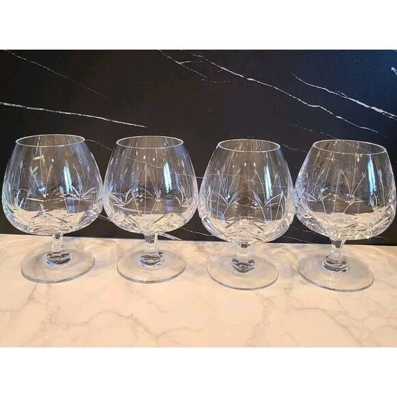 Mikasa Vintage Petit Points Slovenia Crystal Brandy Snifter Cognac Glasses 4 EUC - Picture 1 of 8